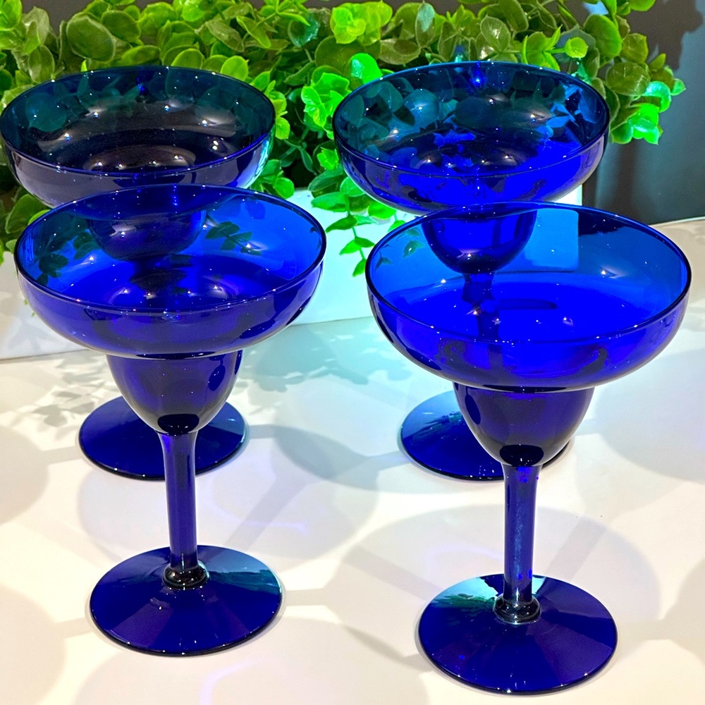 Set of 4 Vintage Pier 1 Cobalt Blue Margarita Cocktail Glasses Stemware Barware - Picture 1 of 6